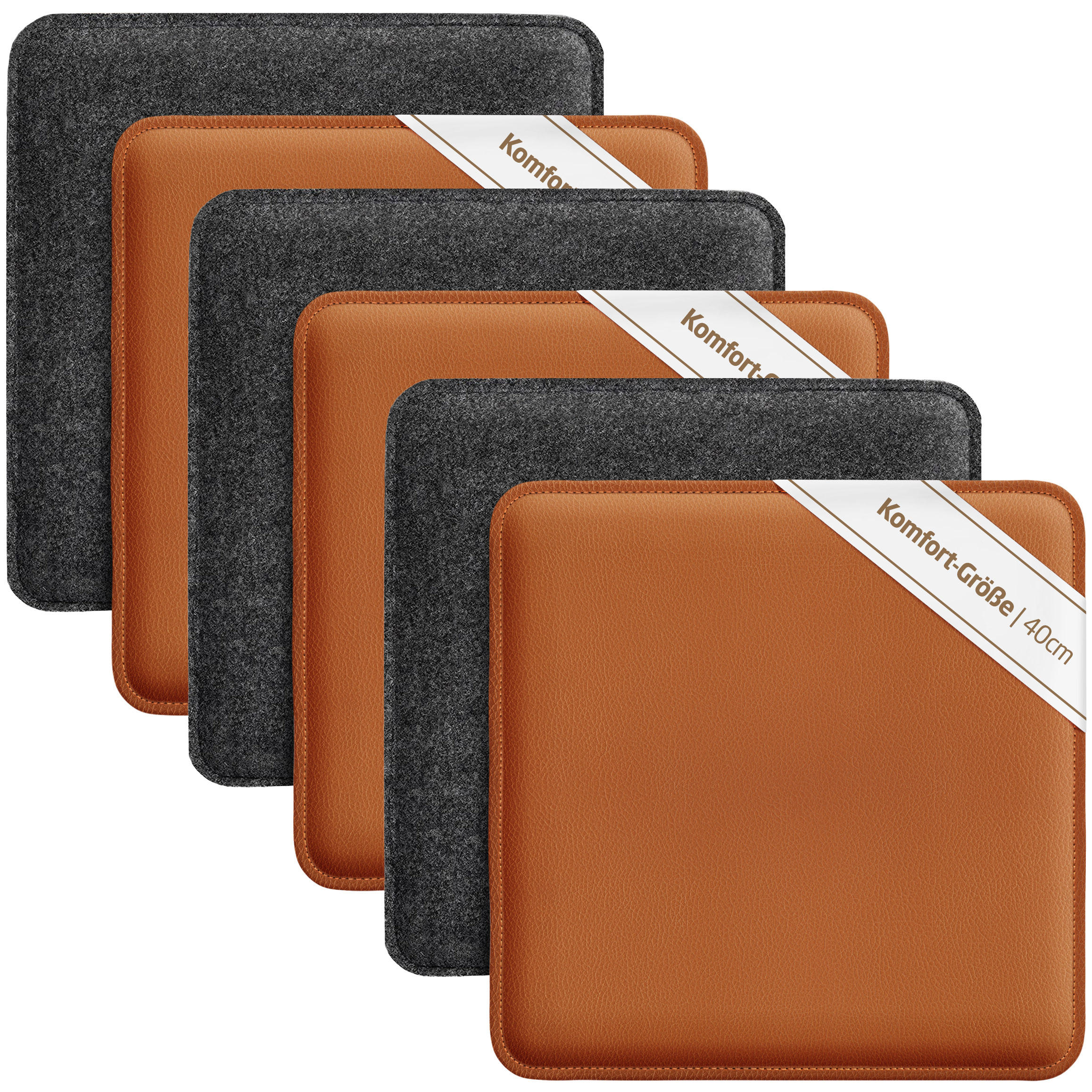 SITZKISSEN zum Wenden Filz und Kunstleder 6er Set - Dunkelgrau, Textil (40/40/2cm) - Miqio Design