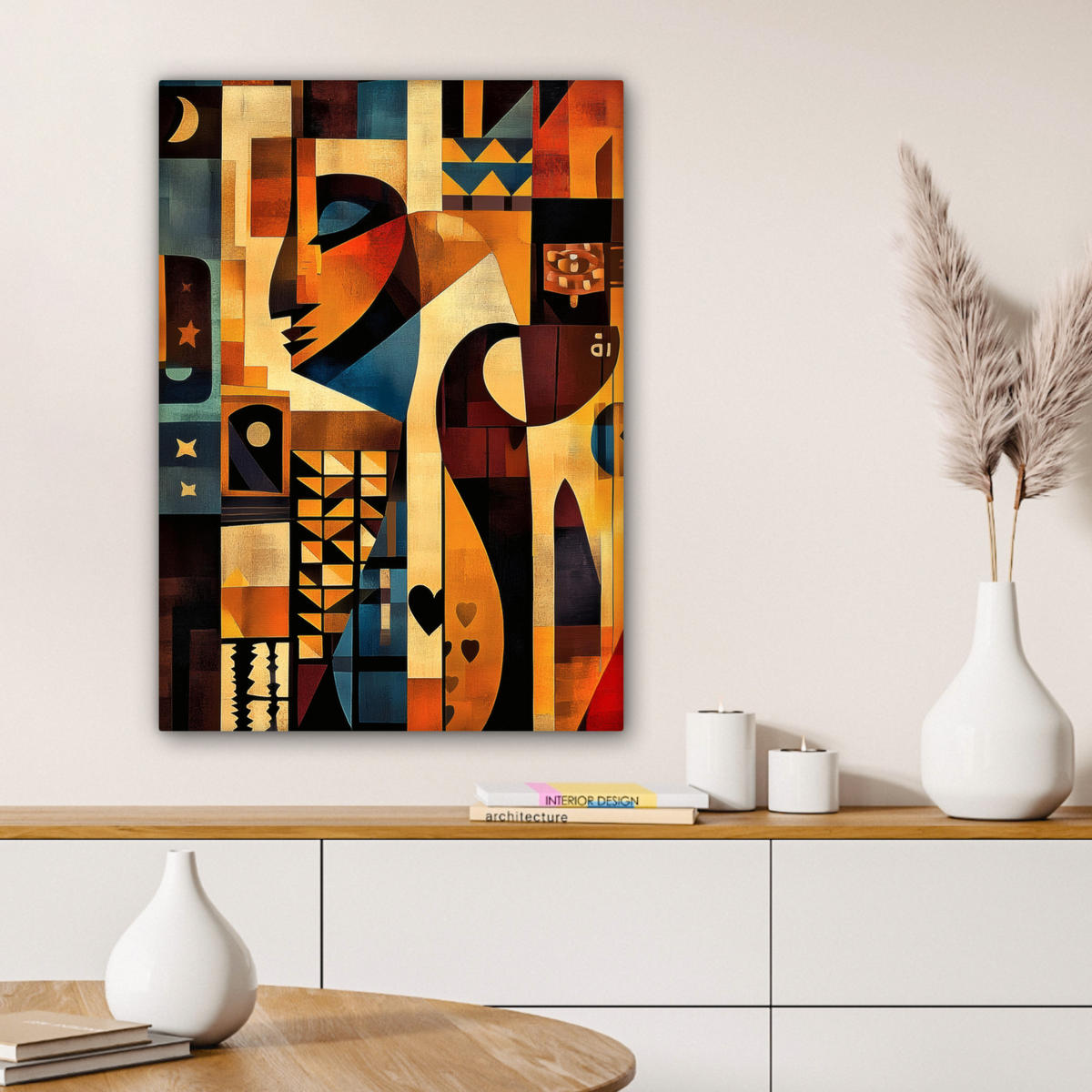 LEINWANDBILD Figuren - Abstrakt - Symbole 60x80 cm - Terracotta, Textil (60/80cm) - MuchoWow