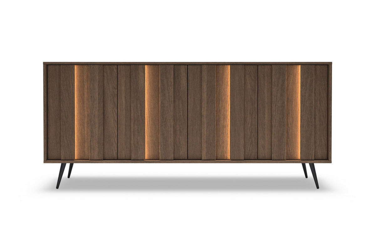 BREITE Kommode 184 cm Resta mit LED, Mettalbeine, Eiche Dunin - Eichefarben/Schwarz, Holz/Metall (184/83/40cm) - Emporius