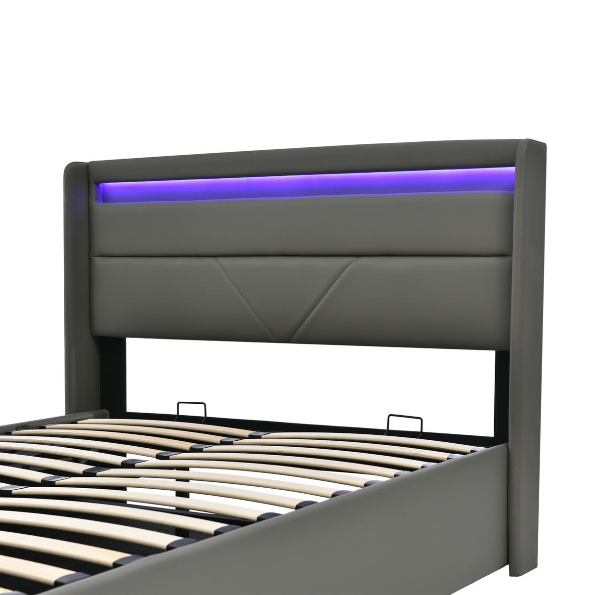 POLSTERBETT mit Bettkasten und LED 140x200 cm PU Grau inklusive Matratze - Grau, Metall (140/200cm) - Meubliv