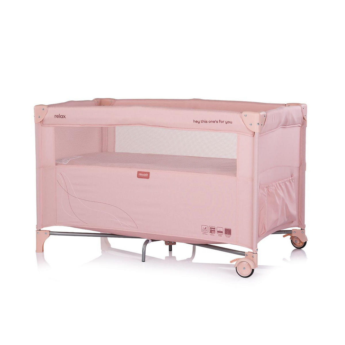 BABYREISEBETT Relax Leinen rosa pink 2 Ebenen, Räder, als Beistellbett nutzbar, faltbar, Tragetasche - Rosa, Metall (60/120cm) - Chipolino