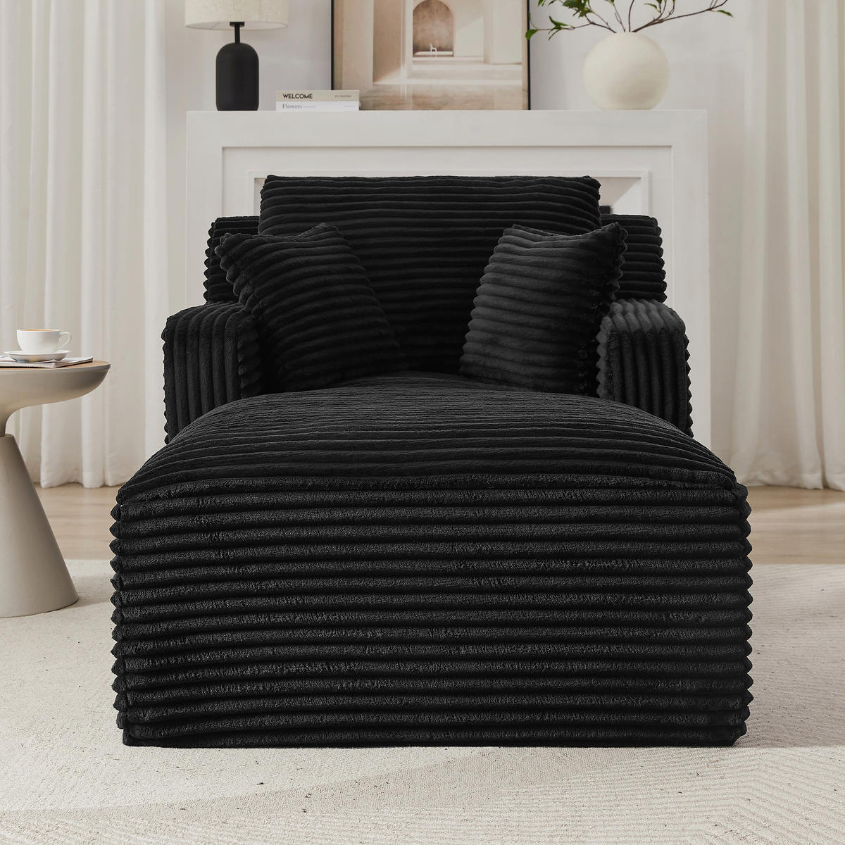 RELAXSESSEL aus Cord Modulare Chaiselongue & ohne Montage - Schwarz, Textil (33/127/33cm) - Urban Meuble