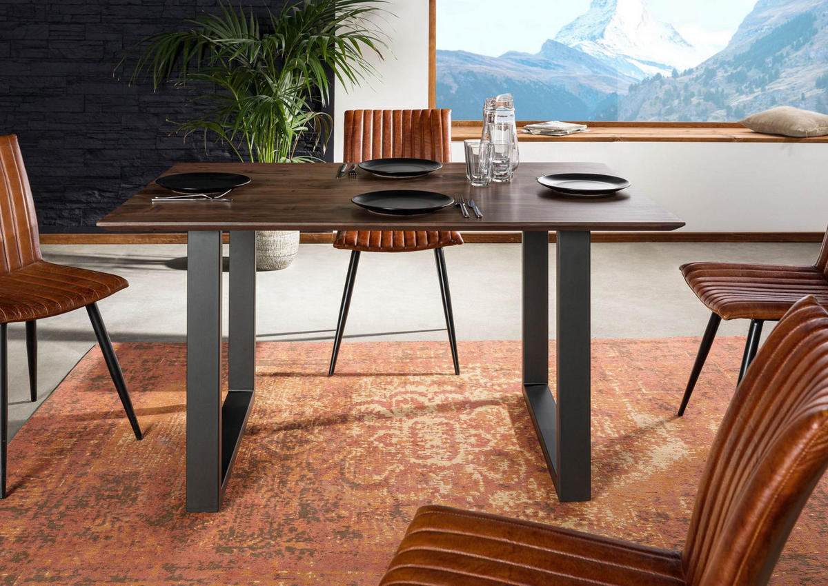 ESSTISCH Akazie 140x90 grau lackiert / U-Beine anth. matt SWISS EDGE - Anthrazit/Grau, Holz (140/90/76cm) - Massivmoebel24