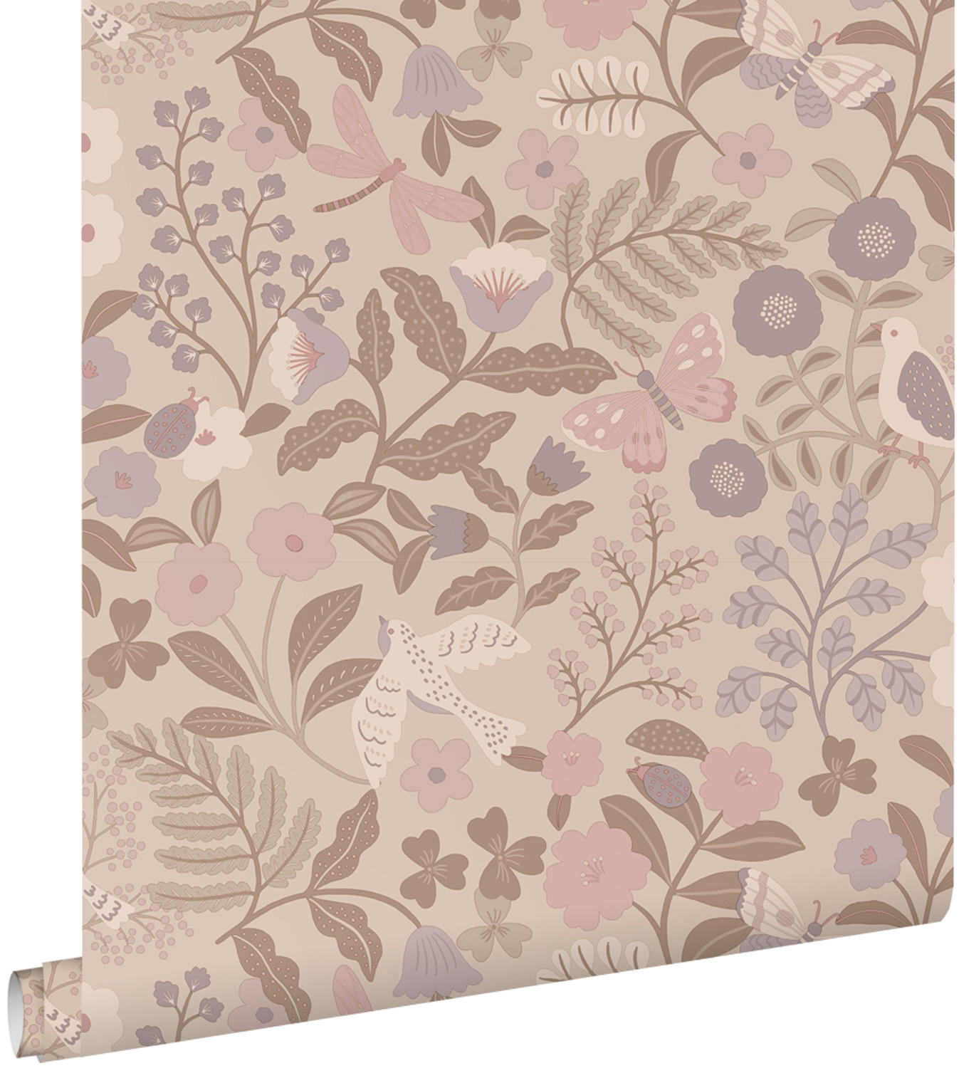 TAPETE Blumen und Vögel 50 x 900 cm - Lila, Papier (50/0.1cm) - ESTAhome