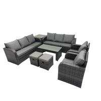 GARTENSOFA SET mit rechteckigem COUCHTISCH Polyrattan 10-Sitzer Dunkelgrau - Dunkelgrau/Grau, Glas/Kunststoff - Fimous