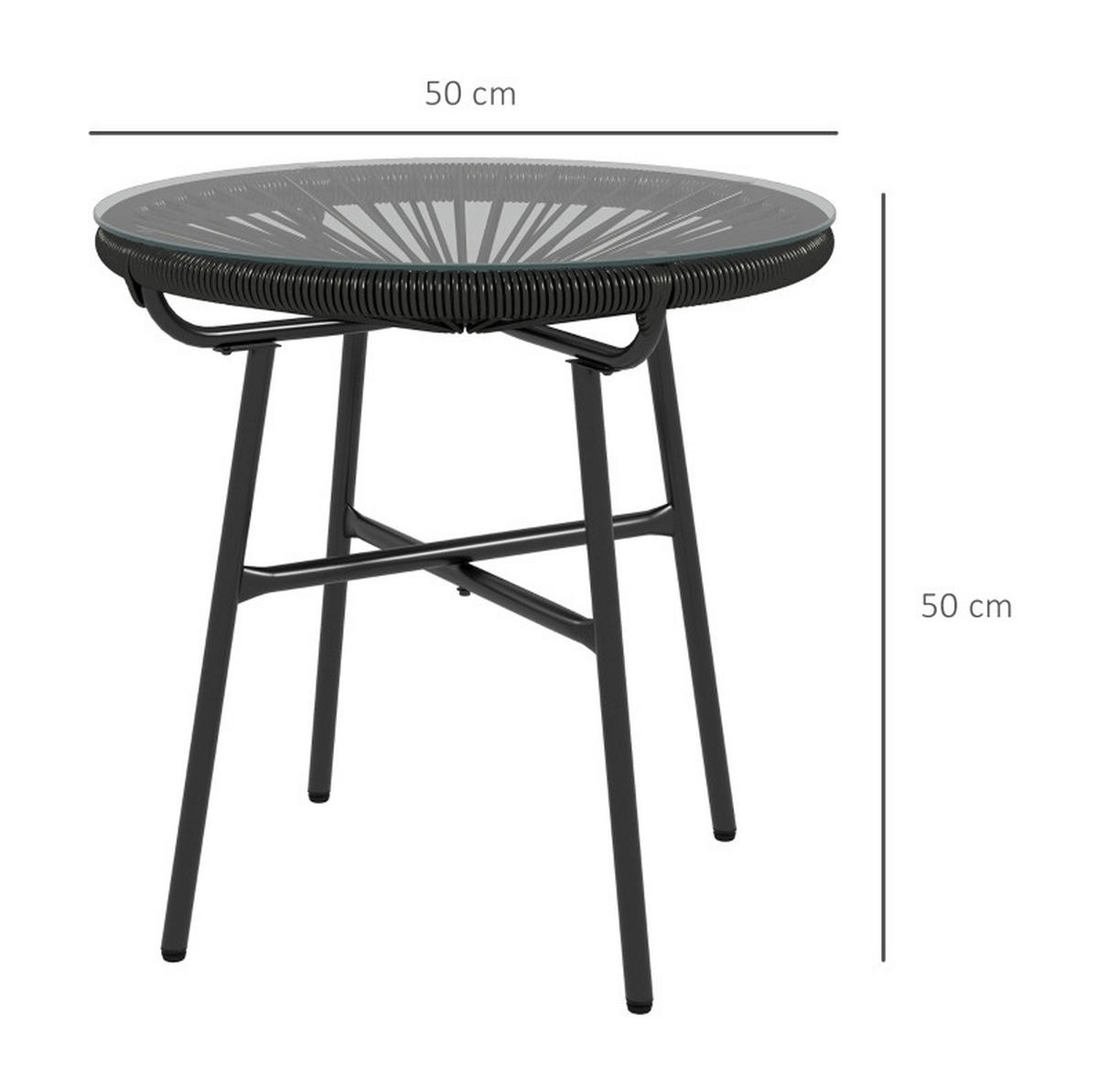 BEISTELLTISCH aus PE-Rattan 50x50x50 cm Schwarz mit gehärteter Glasplatte im Boho-Stil - Schwarz, Kunststoff (50/50/50cm) - Modfu