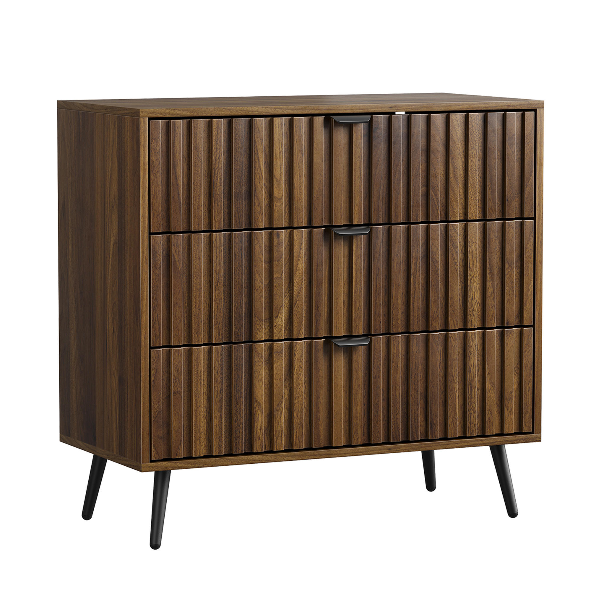 SIDEBOARD 80 cm Walnuss – Sideboard mit 3 Schubladen & Metallbeinen Modern - Walnussfarben/Schwarz, Holzwerkstoff (80/78/38cm) - Urban Meuble