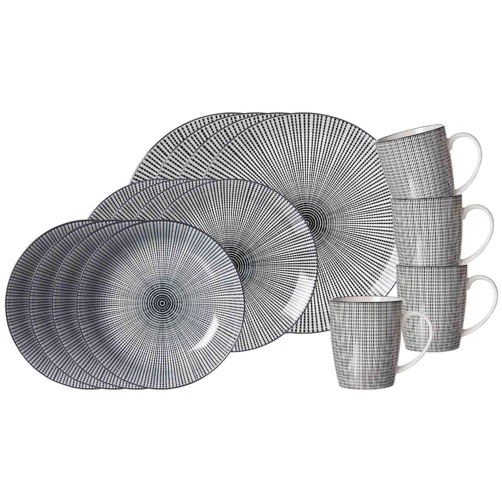 KOMBISERVICE Takeo Stripes schwarz-weiß 16er Set - Schwarz/Weiß, Keramik (1/1/1cm) - Ritzenhoff Breker