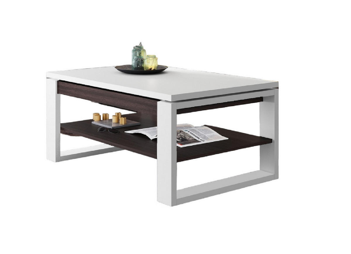 COUCHTISCH rechteckig Weiß matt - Walnuss Wenge aufklappbar 110/65/50 cm - Wengefarben/Weiß, Holzwerkstoff (65/110/50cm) - designimpex