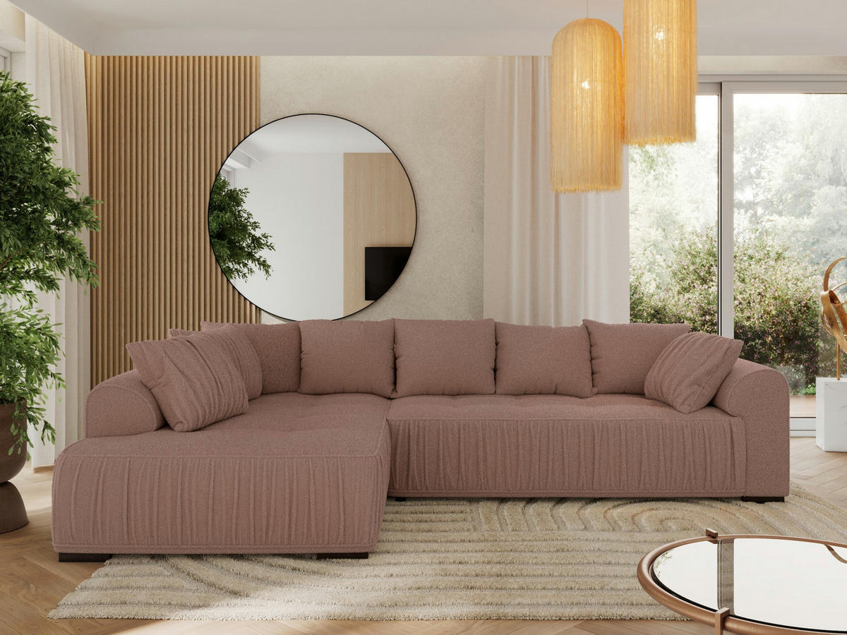 ECKSOFA ORTA Rosa Boucle - Links - Schwarz/Rosa, Textil (325/200cm) - MKS