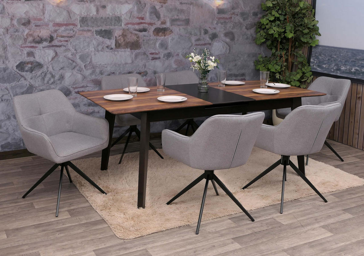 6ER-SET Esszimmerstuhl | HxBxT 80x53x59cm | Sitzhöhe 41cm | Stoff/Textil (270g/m²) | Hellgrau | Küchenstuhl Armlehne - Hellgrau, Textil (53/80/59cm) - CHEFGASTRO