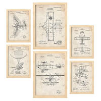 POSTER Set Mit 6 Plakaten Mit Flugzeug Patenten Im Vintage Stil A3 & A4 Rahmen Aus Hellem Holz - Beige, Papier (29/3cm) - Nacnic