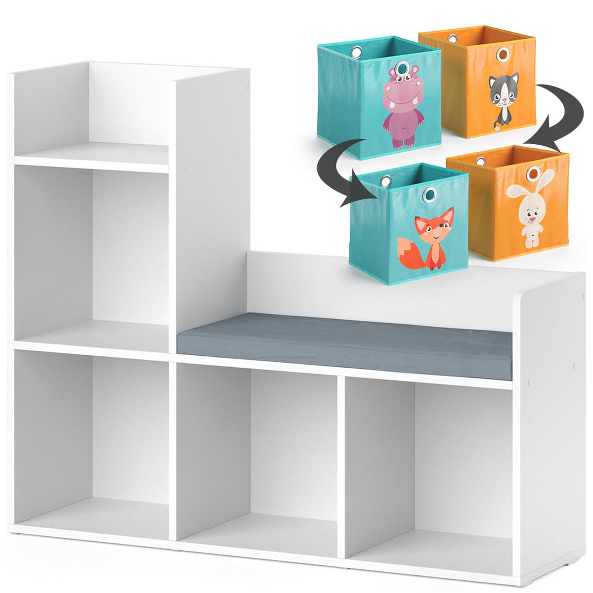 KINDERSITZBANK Luigi Weiß 107.2 x 88.6 cm mit 2 Faltboxen opt.1 - Weiß, Holzwerkstoff (107.2/88.6/30.9cm) - Vicco