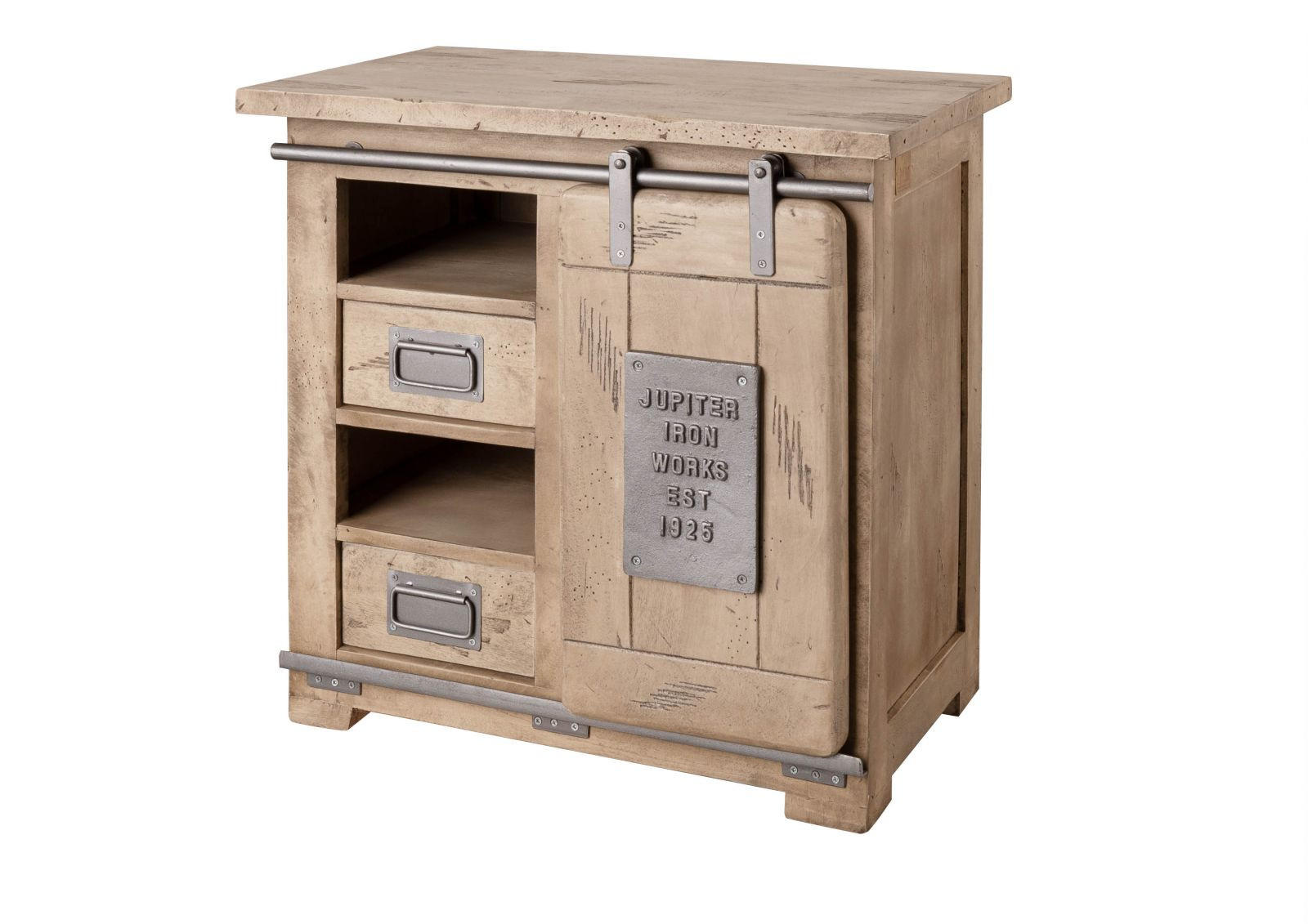 KOMMODE Mango 70x45x70 whitewash lackiert RAILWAY #323 - Beige, Holz (70/70/45cm) - Massivmoebel24
