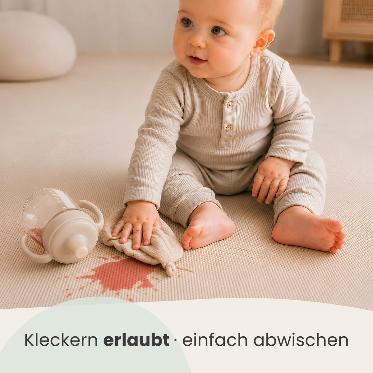 SPIELMATTE ab Null - 180/90/1 cm Puzzlematte Beige - Beige, Kunststoff (30/30cm) - Littletom
