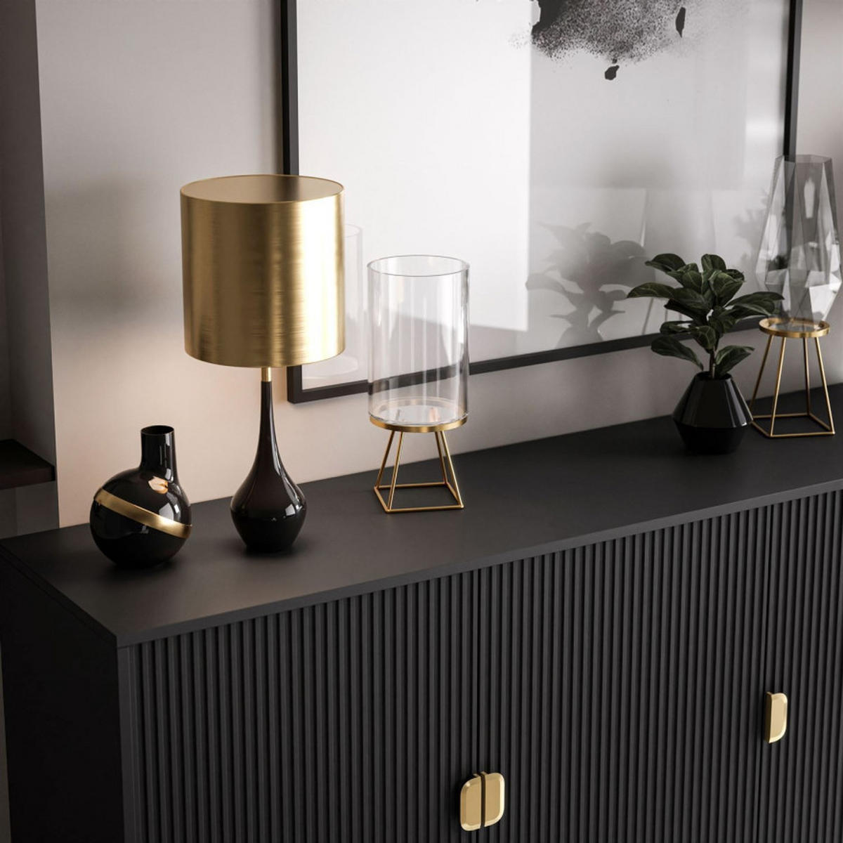 KOMMODE DALIA 3D - Goldfarben/Schwarz, Holzwerkstoff (154/84/49cm) - Lookway