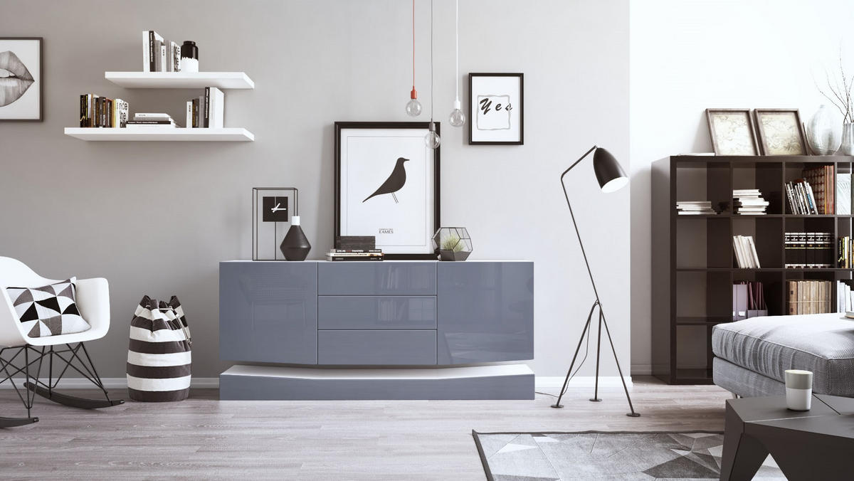 SIDEBOARD City Fronten in Grau Hochglanz - Grau, Holzwerkstoff (178/82/39cm) - Vladon