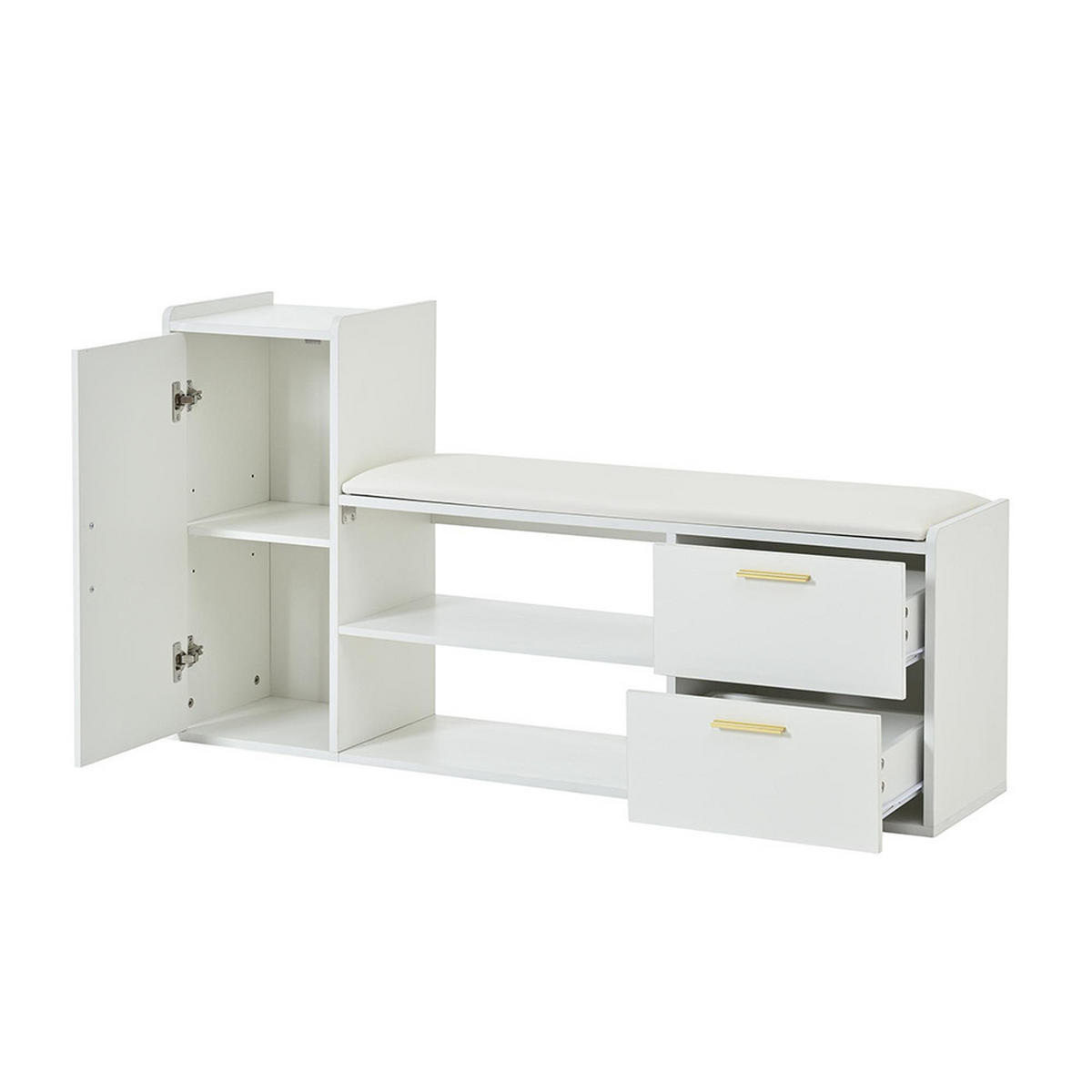 SCHUHBANK in 128x30x68cm mit 2 Schubladen 1 Schrank,Weiß - Weiß, Holzwerkstoff (30/68/128cm) - KOMHTOM