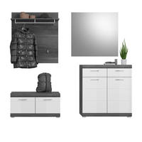 GARDEROBE Set 4-teilig weiß Hochglanz, grau, Komplettset mit Schuhkommode - Chromfarben/Weiß Hochglanz, Holzwerkstoff/Kunststoff (195/197/40cm) - Inn.Furn