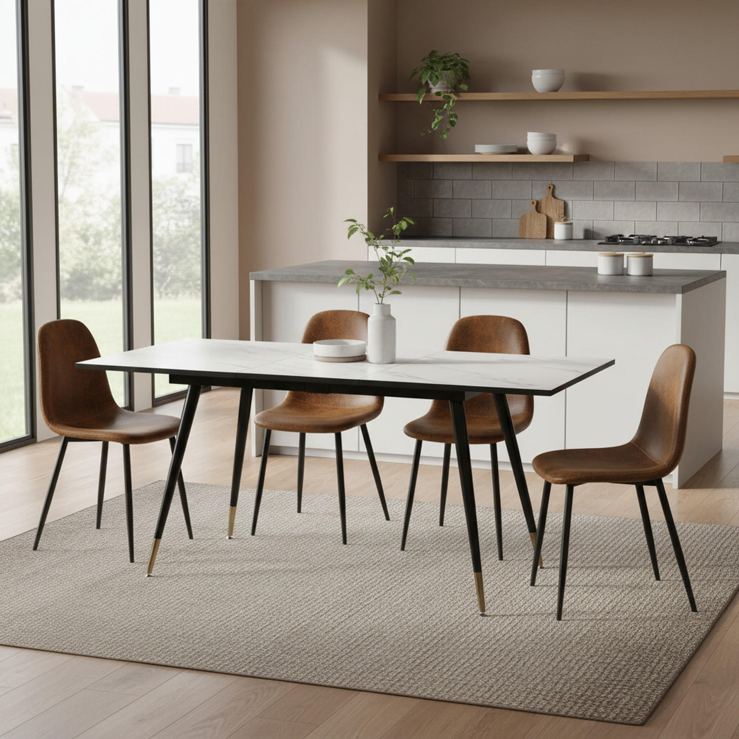 ESSTISCH Weiß Marmormuster rechteckig ausziehbar 120-160/80/75cm - Goldfarben/Schwarz, Holz/Metall (80/120/75cm) - Urban Meuble