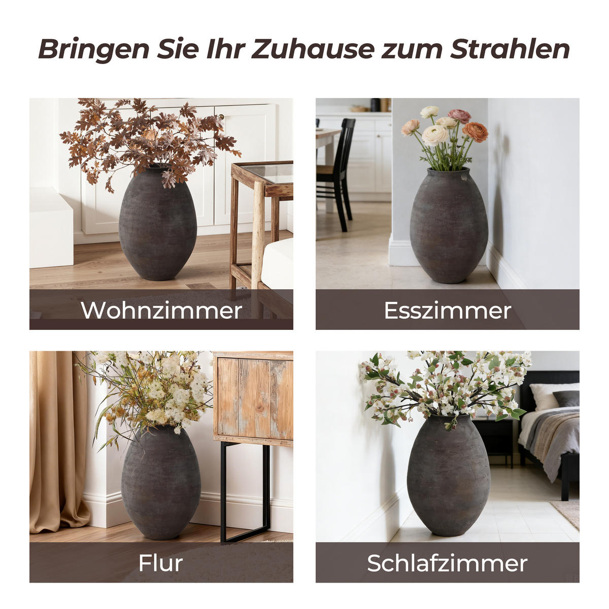 VASE Koro, 40 cm Hoch - Dunkelbraun, Naturmaterialien (40cm) - Hometopia