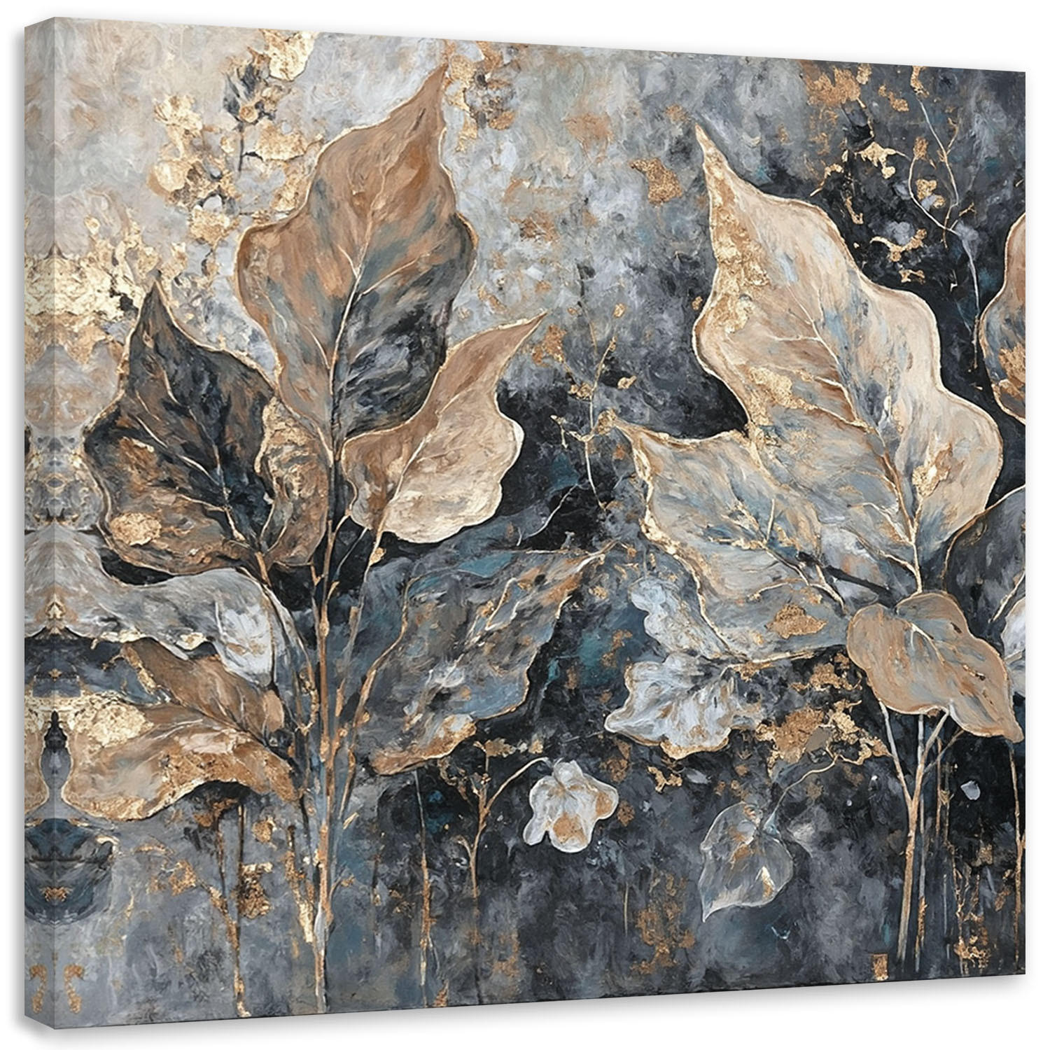 LEINWANDBILD Blätter im Glamour-Stil 40x40cm - Silberfarben, Textil (40/40cm) - Feeby