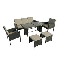 GARTENMÖBEL-SET mit 3-Sitzer Sofa, 2 Stühle, 2 Hocker mit graue Kissen - Grau, Metall - Home Collective
