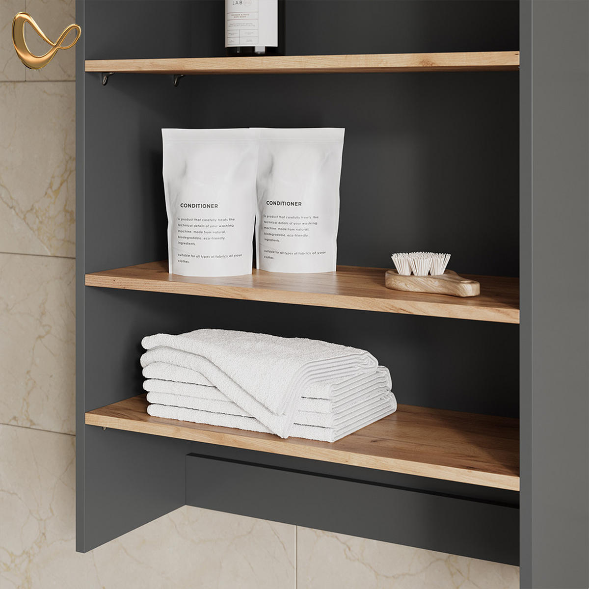 WASCHMASCHINENSCHRANK Paolina Anthrazit/Goldkraft Eiche 68 x 100.4 cm mit offenen Regalen - Anthrazit/Eiche Wotan, Holzwerkstoff (68/100.4/29cm) - Livinity®
