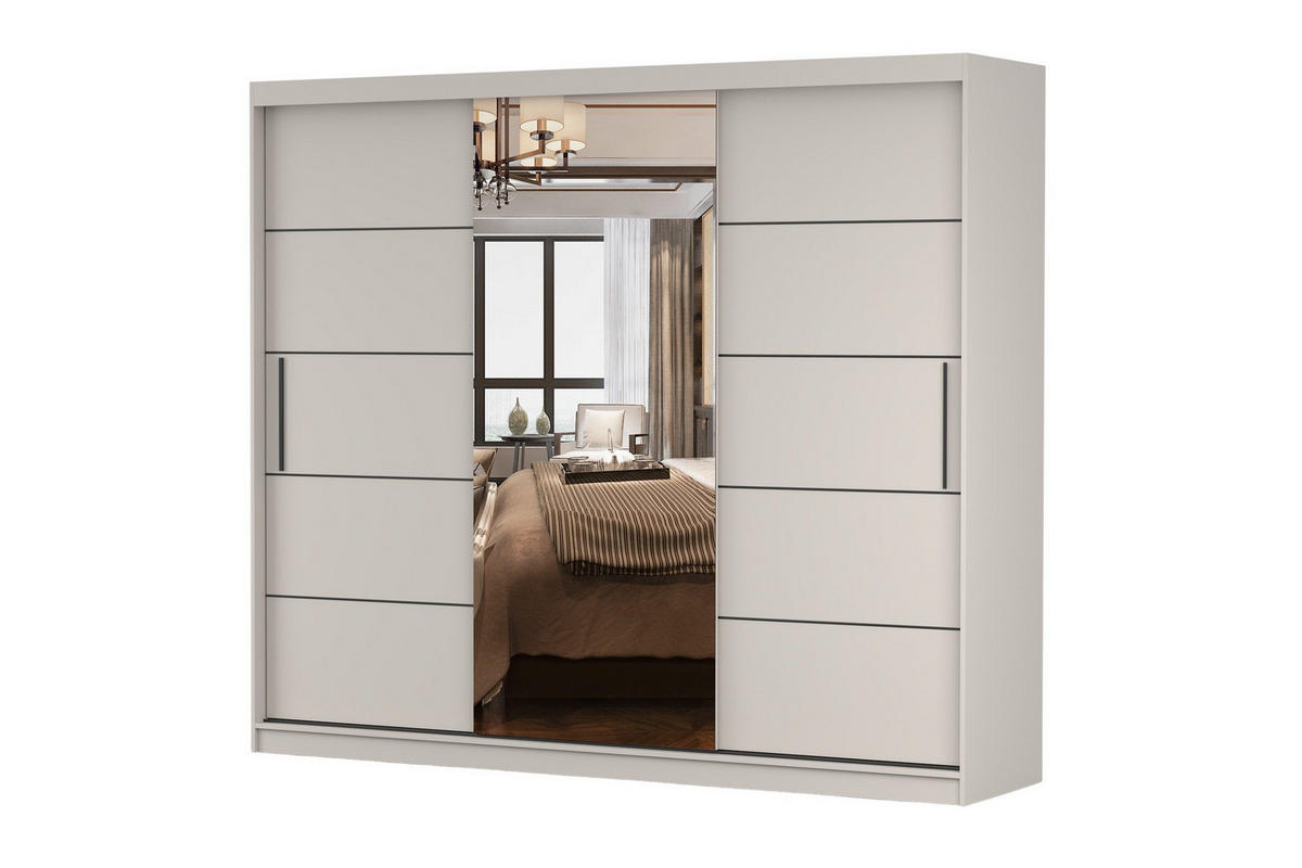 SCHWEBETÜRENSCHRANK ALASKA 250cm breit in Kaschmir mit Spiegel und LED - Kaschmir, Holzwerkstoff (250/218/61cm) - Deine Möbel 24