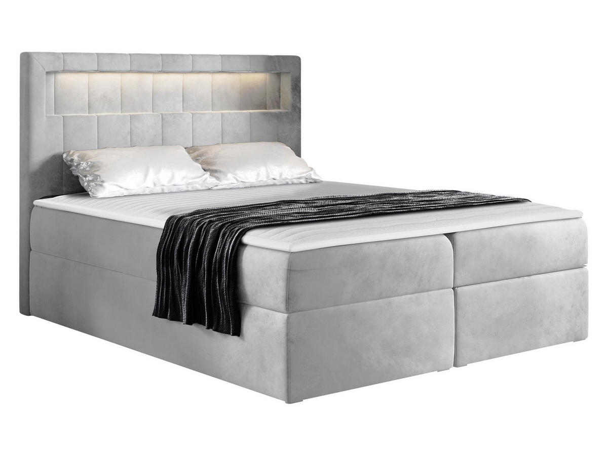 BOXBETT Aspen - Hellgrau, Holz/Textil (140/200cm) - MIRJAN24