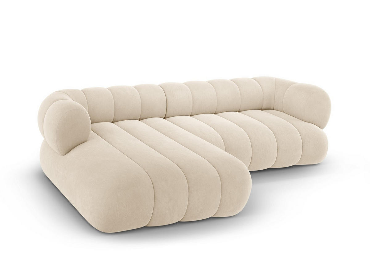 ECKSOFA links Koge aus Samt leichtes beige 5 Sitzplätze - Creme, Textil (165/270cm) - Cosmopolitan Design