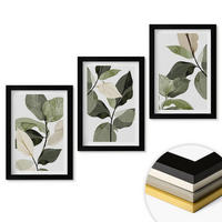 WANDBILDER 3er-Set - 20x30 cm Schwarzer Rahmen - Bemalte Boho-Pflanzenblätter - Schwarz, Kunststoff (20/30cm) - ArtPrintCave