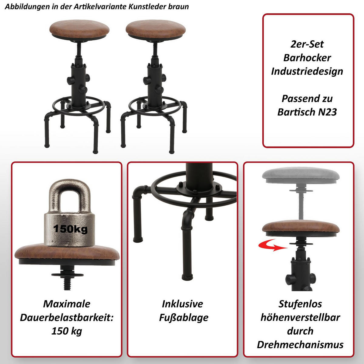 BARHOCKER Braun 2er-Set - Braun, Textil (45/85/45cm) - MCW
