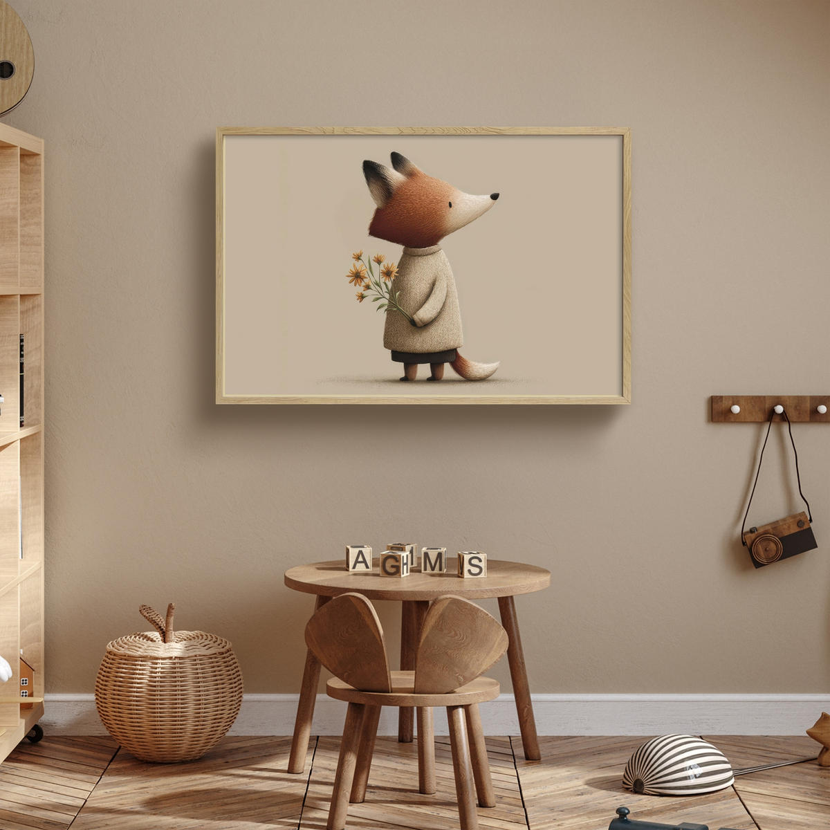 NACHTTISCHLAMPE MIT AKKU Fuchs - Gelbe Blumen - Minimalistisch 100x70 cm - Taupe, Holzwerkstoff (8/100/70cm) - OnlyWow