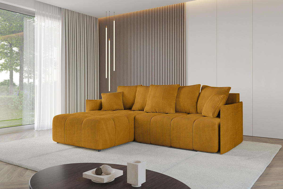 ECKSOFA Ottomane links LONLI-L 251x189x68 Currygelb Cord - Currygelb, Holzwerkstoff/Kunststoff (251/189cm) - ALTDECOR