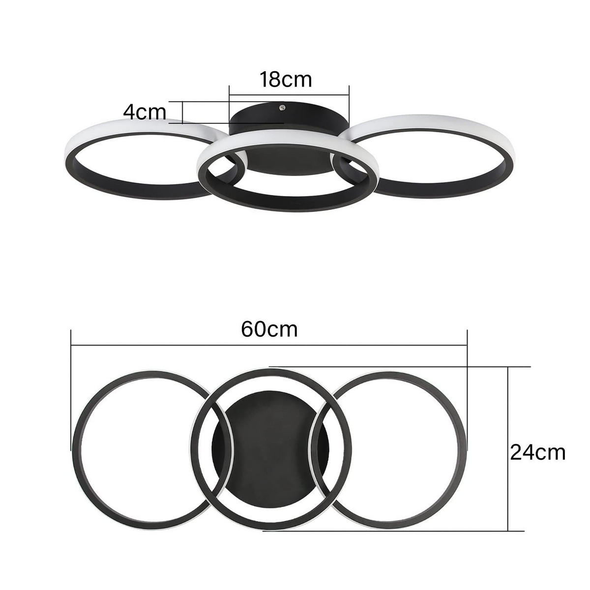 LED-DECKENLEUCHTE Ferdinand 60/24/4 cm - Schwarz, Metall (60/24/8cm) - ZMH