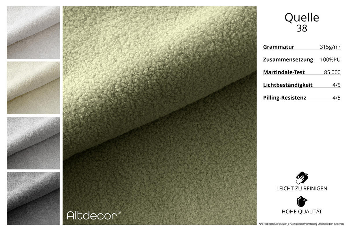ECKSOFA Ottomane Links OLEA-L2 - 289x176x71 cm Grün Bouclé - Schwarz/Grün, Holzwerkstoff/Kunststoff (190/309cm) - ALTDECOR
