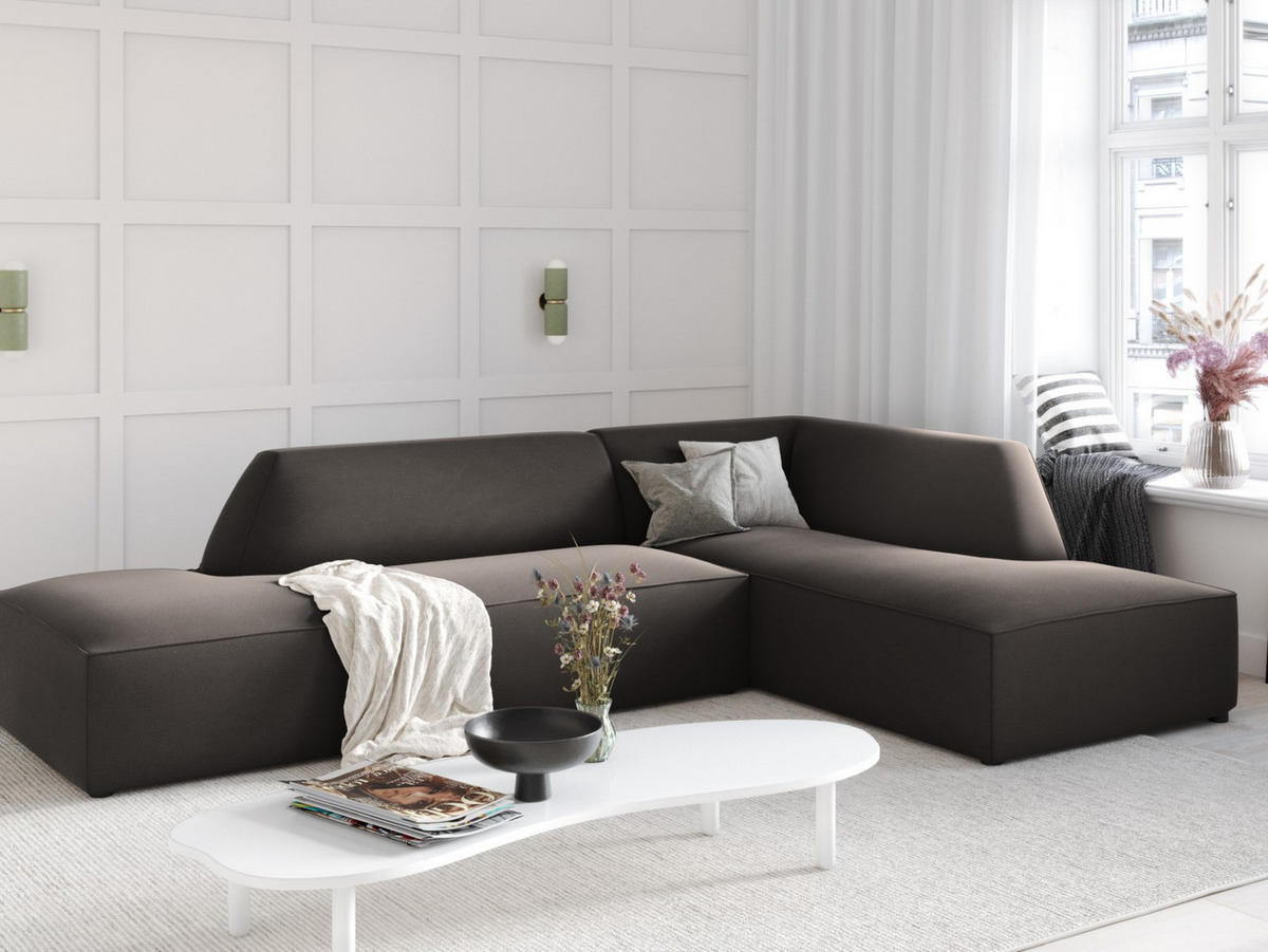 ECKSOFA rechts Ruby aus Samt dunkelgrau 4 Sitzplätze - Dunkelgrau, Textil (180/273cm) - Micadoni