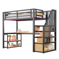 HOCHBETT 90/200 cm, Schwarz mit Tisch, Regalen und Leiter - Schwarz, Metall (90/200cm) - MIVRAY