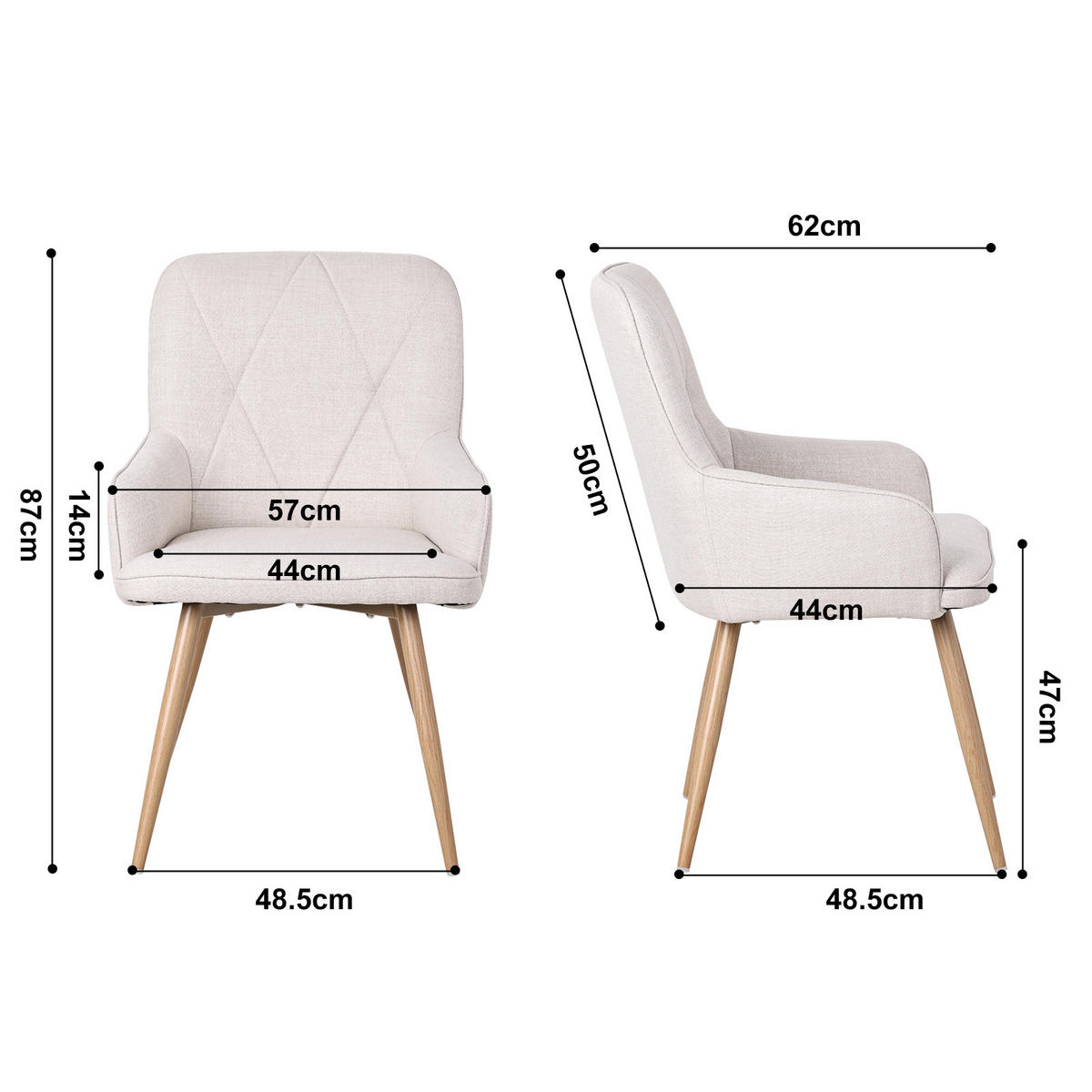 ARMLEHNSTUHL-SET 2 Stück in Stoff(YZ3) - Beige, Textil (57/87/62cm) - HOMAVO