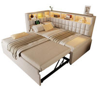 POLSTERBETT 90/200 cm mit Ausziehbett, LED und Bluetooth-Lautsprecher, Beige - Beige, Textil (90/200cm) - BEAOK