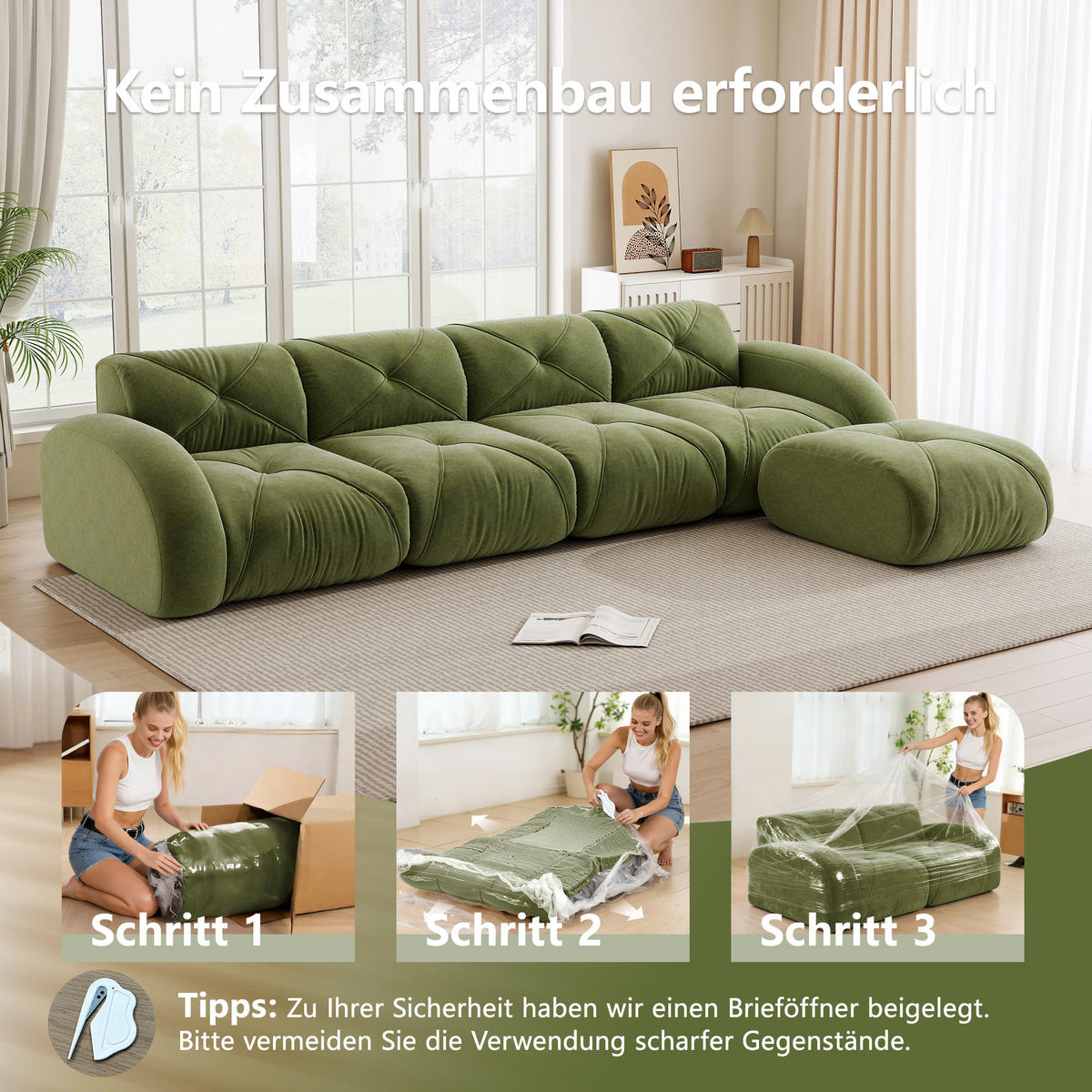 4-SITZER ECKSOFA Grün - Grün, Textil (358/171cm) - WISHDOR