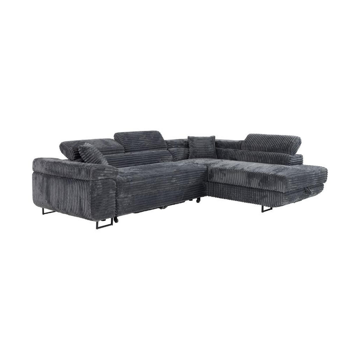 ECKSCHLAFSOFA Luis L, mit Schlaffunktion und Bettkasten – praktisch und bequem, Rechts, Dunkelgrau - Dunkelgrau/Schwarz, Textil (275/205cm) - AN-Moebel 4u