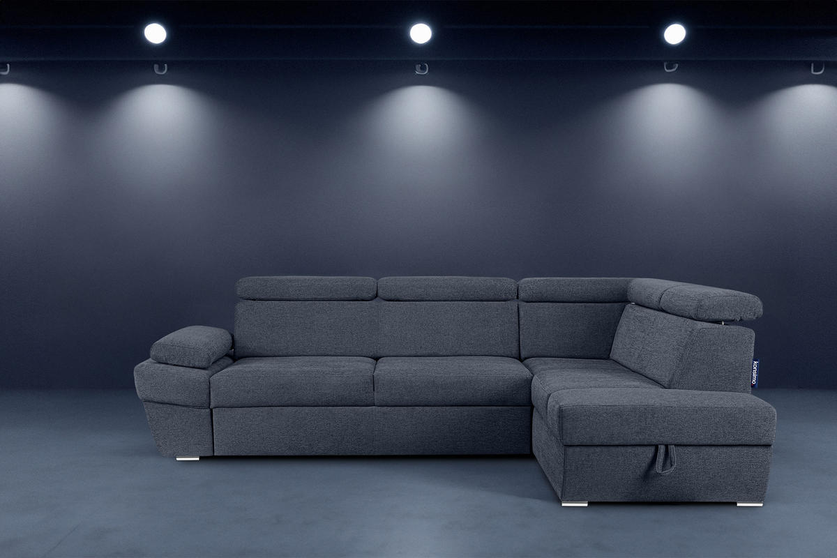 SCHLAFECKSOFA RATLO rechts 4/5-Sitzer mit Bettkasten, dunkelblau - Silberfarben/Dunkelblau, Textil (270/190cm) - KONSIMO®