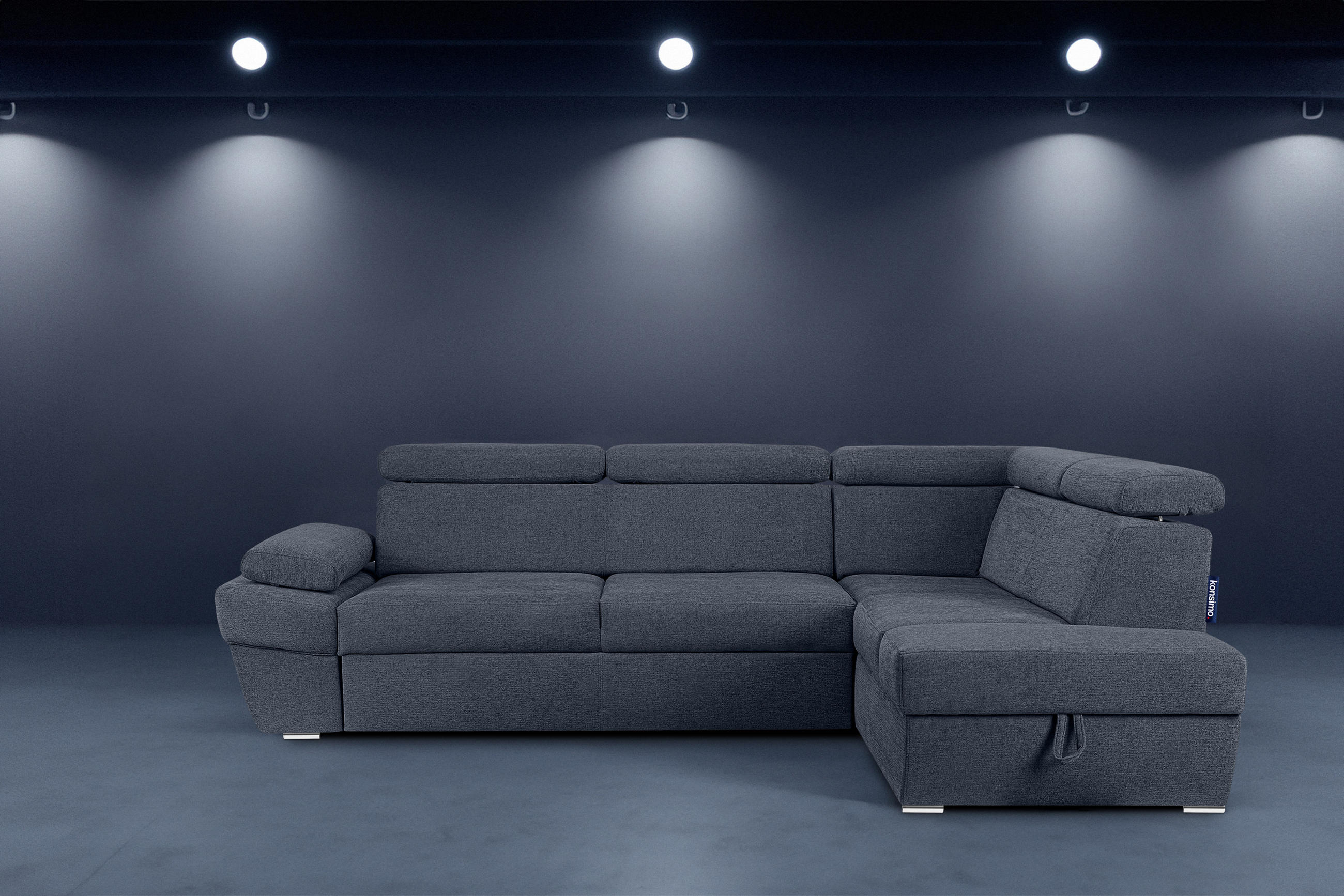 Thumbnail - Konsimo® Schlafecksofa, Dunkelblau, Textil, L-Form,L-Form, 270x190 cm, Hergestellt in Europa, Wohnzimmer, Sofas & Couche...