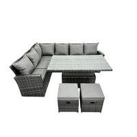 GARTENSOFA SET Polyrattan 8-Sitzer - Dunkelgrau/Grau, Glas/Kunststoff - Fimous