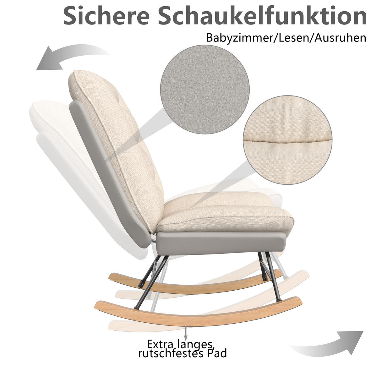 SCHAUKELSTUHL mit abnehmbarem Kissen, 2-fach verstellbar, Holz - Beige, Holz (63/98/90cm)