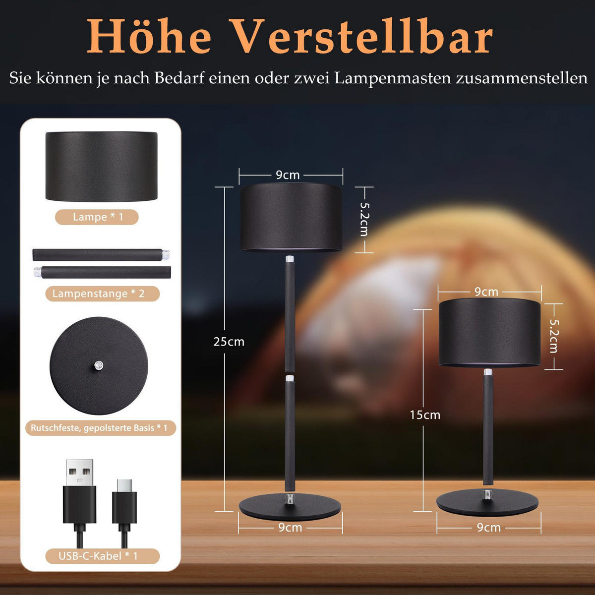 LED stolní lampa Abba 9/9/25cm - černá, kov (9/9/25cm) - Nettlife