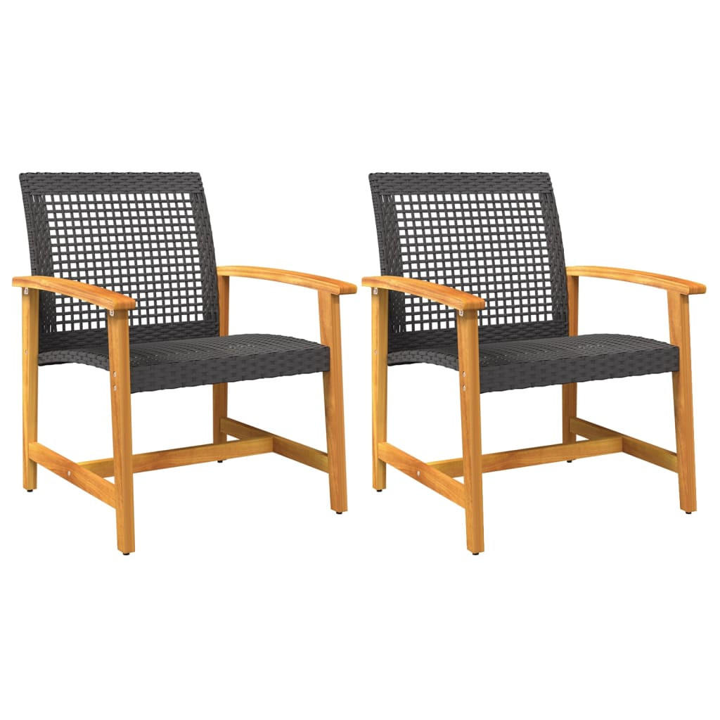 GARTENSTÜHLE 2er Set Schwarz Poly Rattan Und Akazienholz - Schwarz, Kunststoff (63/80/64cm) - vidaXL
