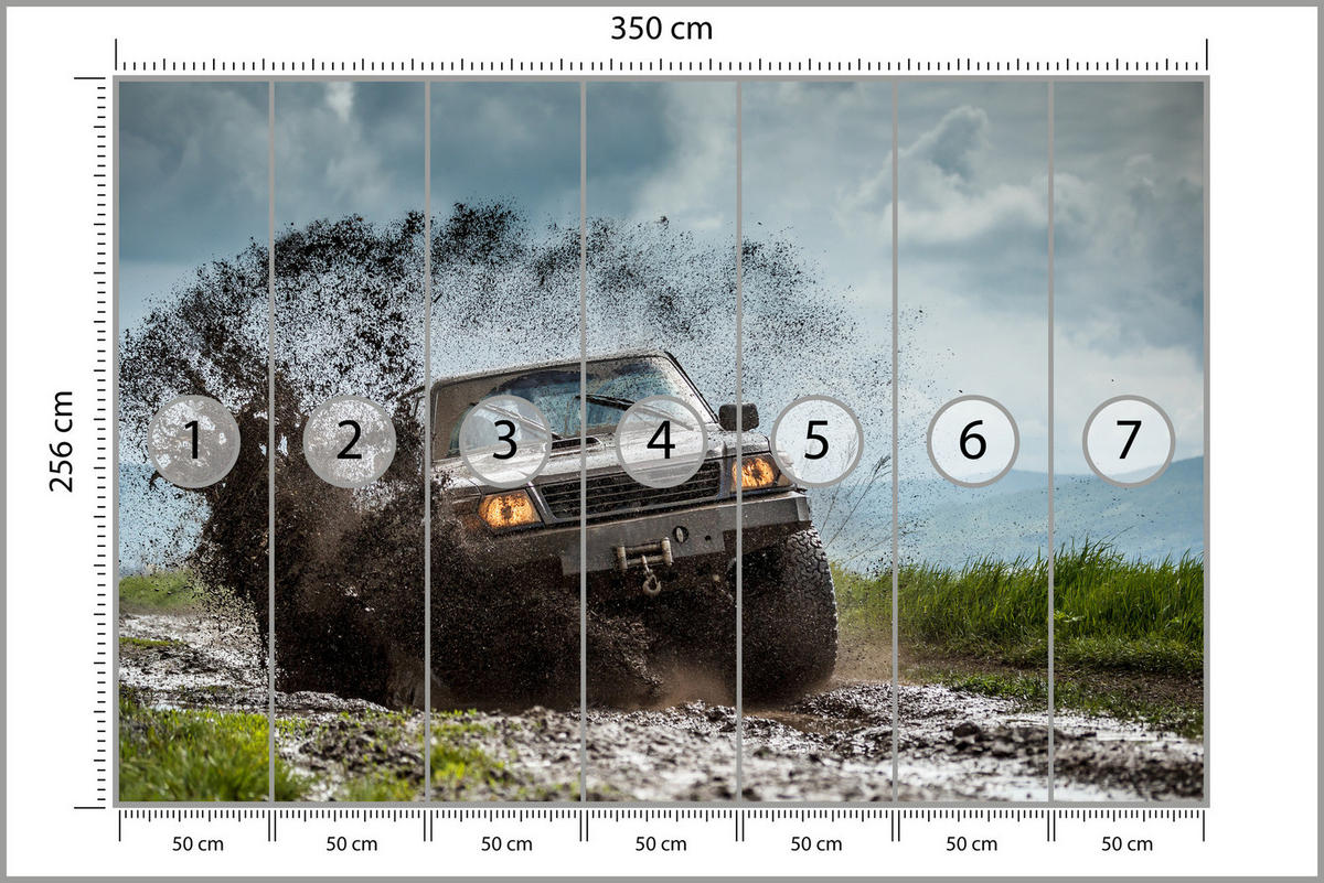 FOTOTAPETA Pre Študentskú Izbu Jeep Blatistý Horský Terén 350 x 256 cm - hnedá/čierna, papier (350/256cm) - Muralo